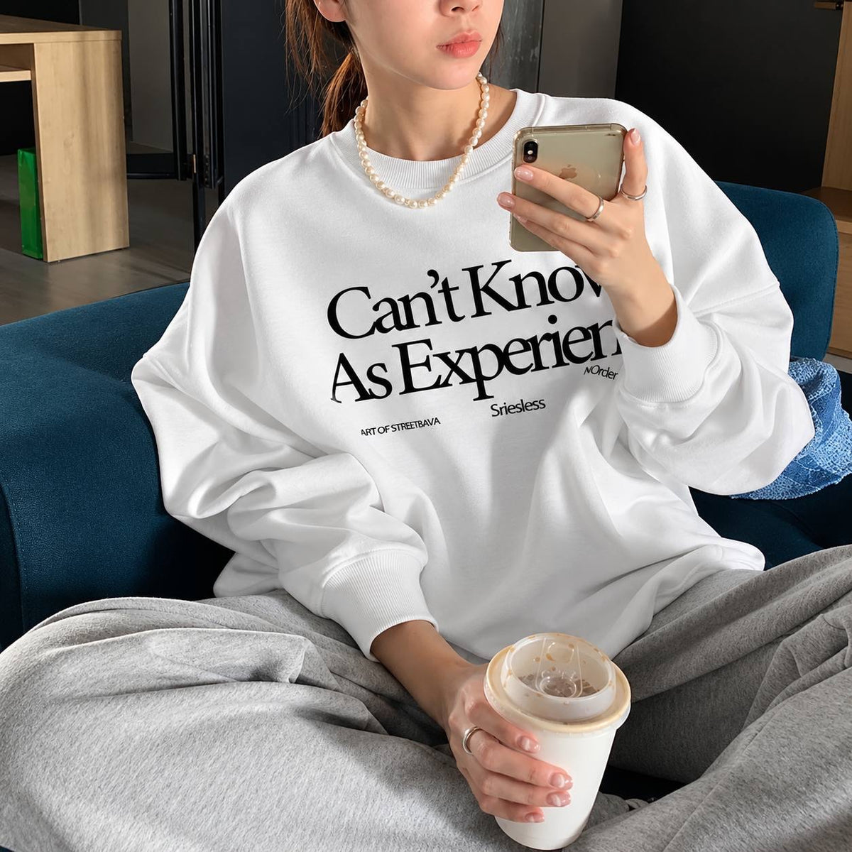 Letter Print Sweatshirt With Ribbed Trim And Relaxed Fit – White