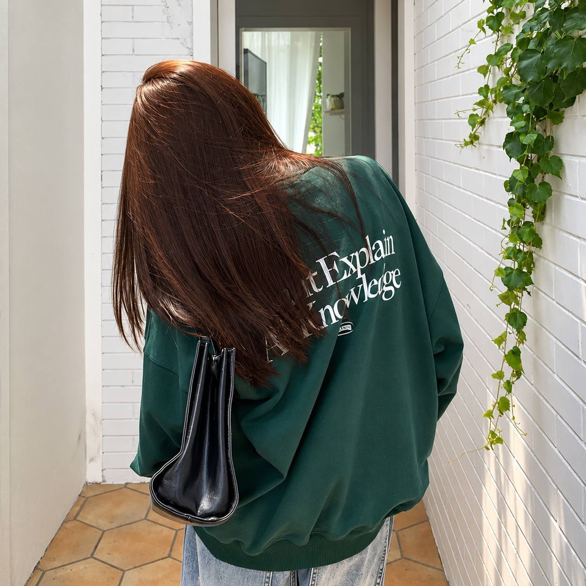 Letter Print Sweatshirt With Ribbed Trim And Relaxed Fit – Green