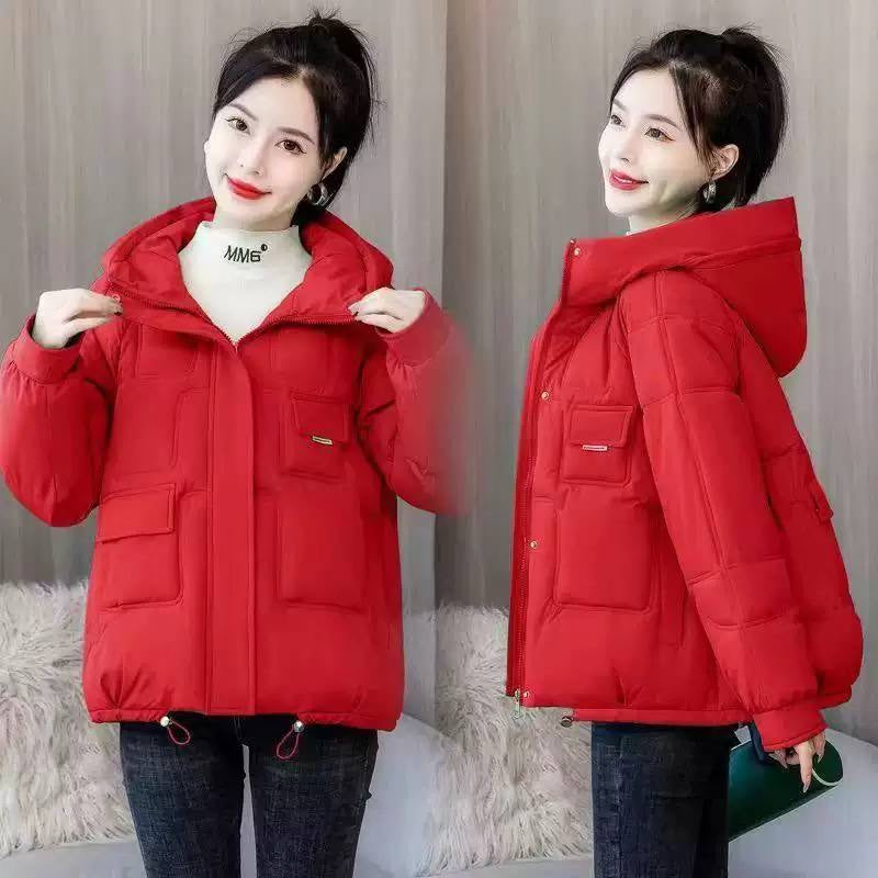 Relaxed Puffer Jacket With Geometric Quilting and Hood – Red