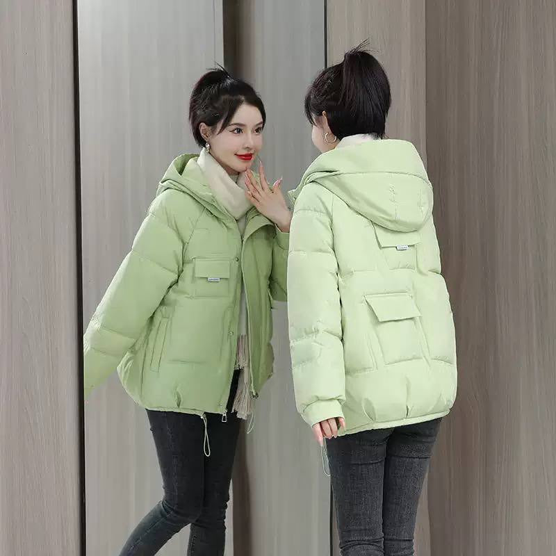 Relaxed Puffer Jacket With Geometric Quilting and Hood – Light Green
