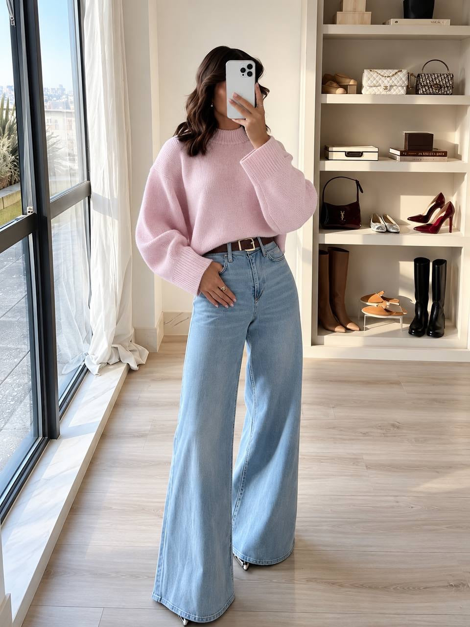 Drop Shoulder Sweater With Statement Ribbed Cuffs – Pink
