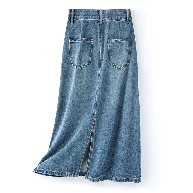 High-Rise Maxi Skirt With Pockets And Belt Loops – Blue