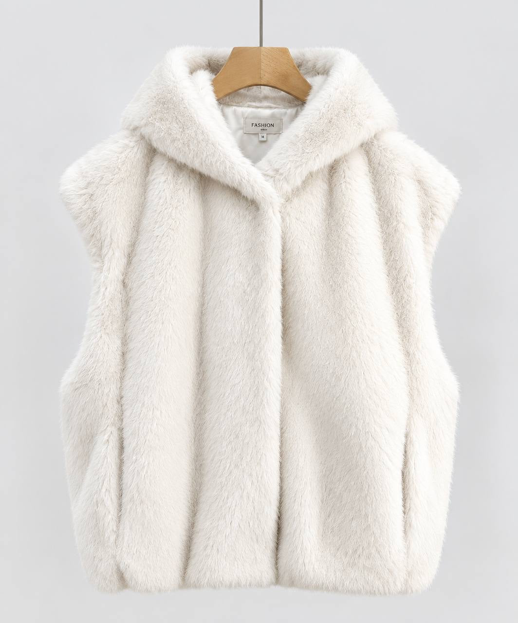 Plush Sleeveless Vest With Generous Hood And Side Pockets – White