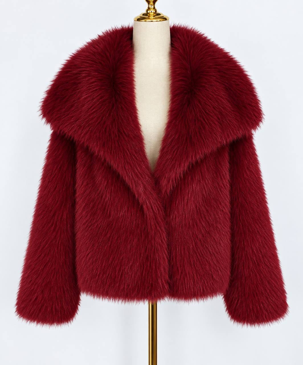 Relaxed Long Sleeve Jacket With Wide Foldover Collar – Burgundy