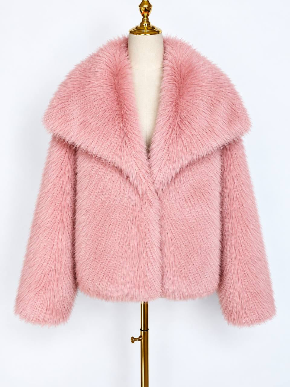 Relaxed Long Sleeve Jacket With Wide Foldover Collar – Pink