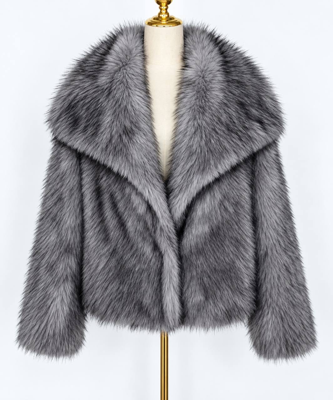 Relaxed Long Sleeve Jacket With Wide Foldover Collar – Dark Grey