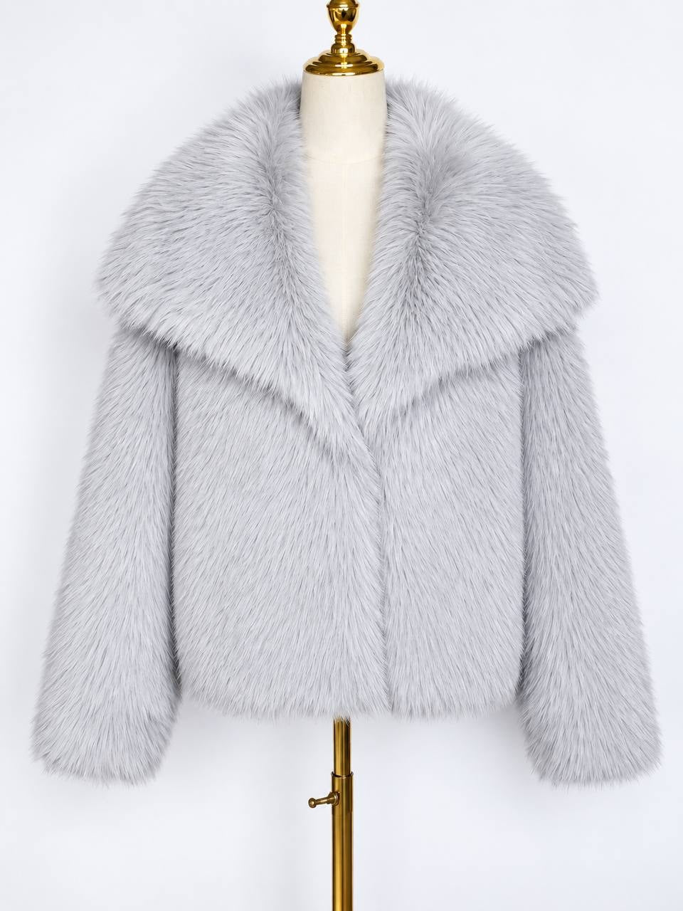 Relaxed Long Sleeve Jacket With Wide Foldover Collar – Light Grey