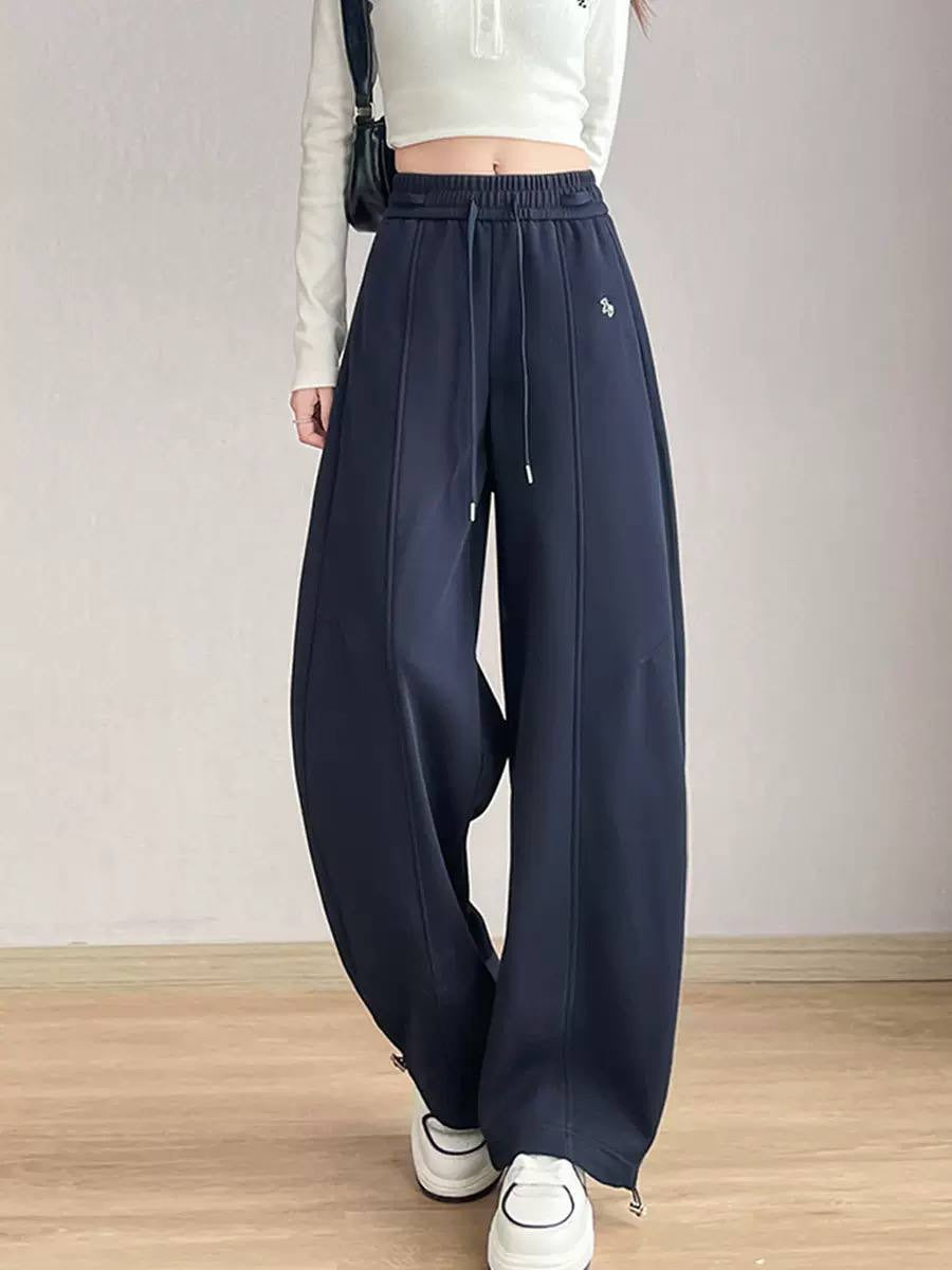 Relaxed Wide-Leg Pants With Adjustable Drawstring Hems – Navy
