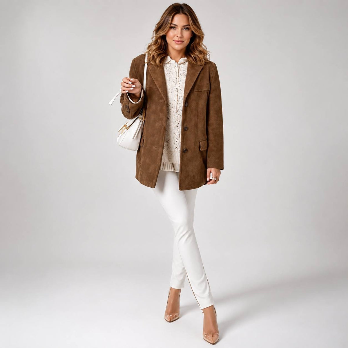 Longline Three-Button Blazer With Flap Pockets