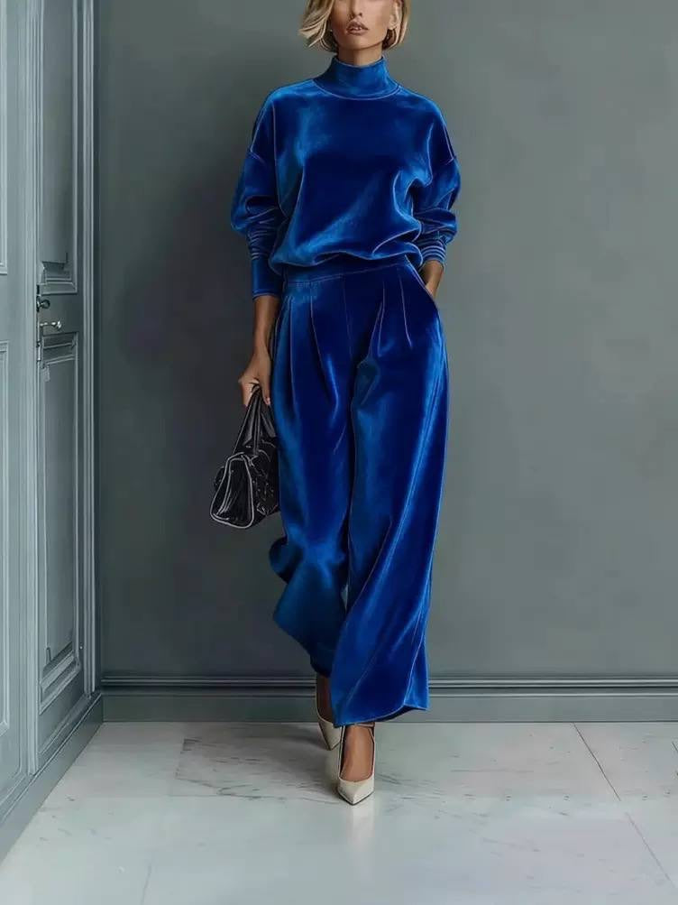Relaxed Two-Piece Pants Set With Pleats And Pockets – Royal Blue