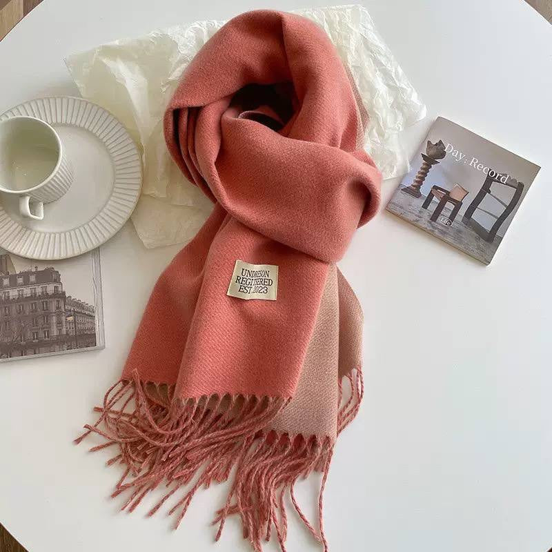 Label Accent Scarf With Cascading Folds And Tassels – Dusty Pink