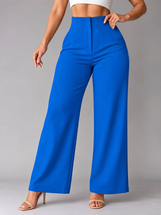 Wide-Leg Pants With a High Rise and Seaming – Blue