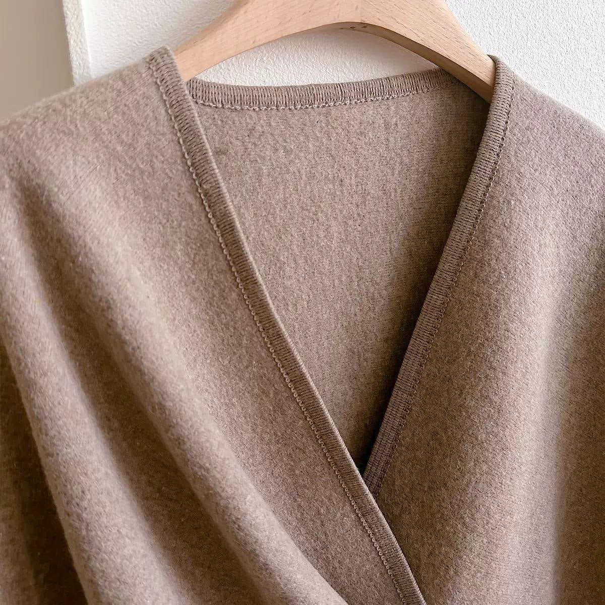 Asymmetric Cape Wrap With Gathered Front Drape – Taupe