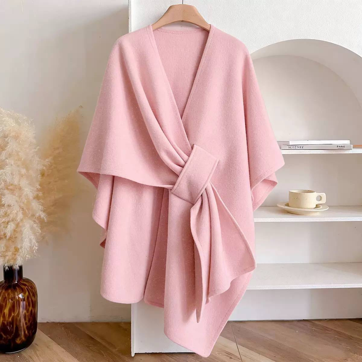 Asymmetric Cape Wrap With Gathered Front Drape – Pink