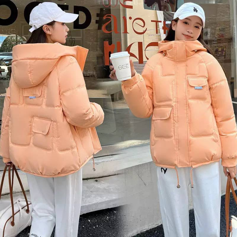 Relaxed Puffer Jacket With Geometric Quilting and Hood – Peach
