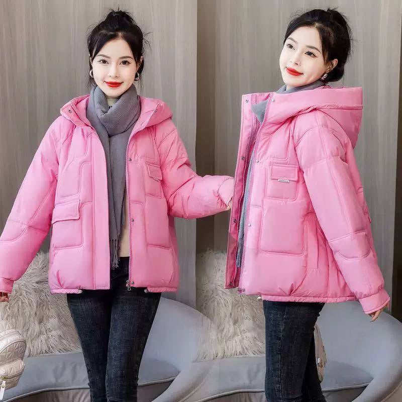 Relaxed Puffer Jacket With Geometric Quilting and Hood – Pink