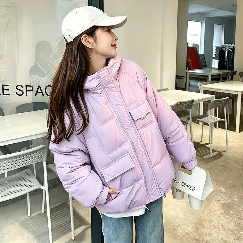 Relaxed Puffer Jacket With Geometric Quilting and Hood – Lilac