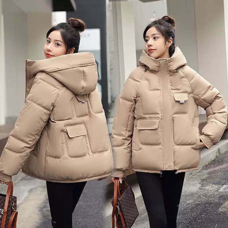 Relaxed Puffer Jacket With Geometric Quilting and Hood – Beige