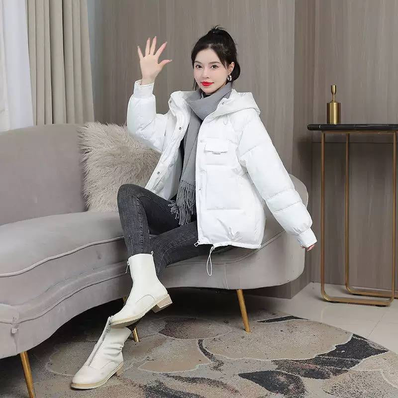 Relaxed Puffer Jacket With Geometric Quilting and Hood – White