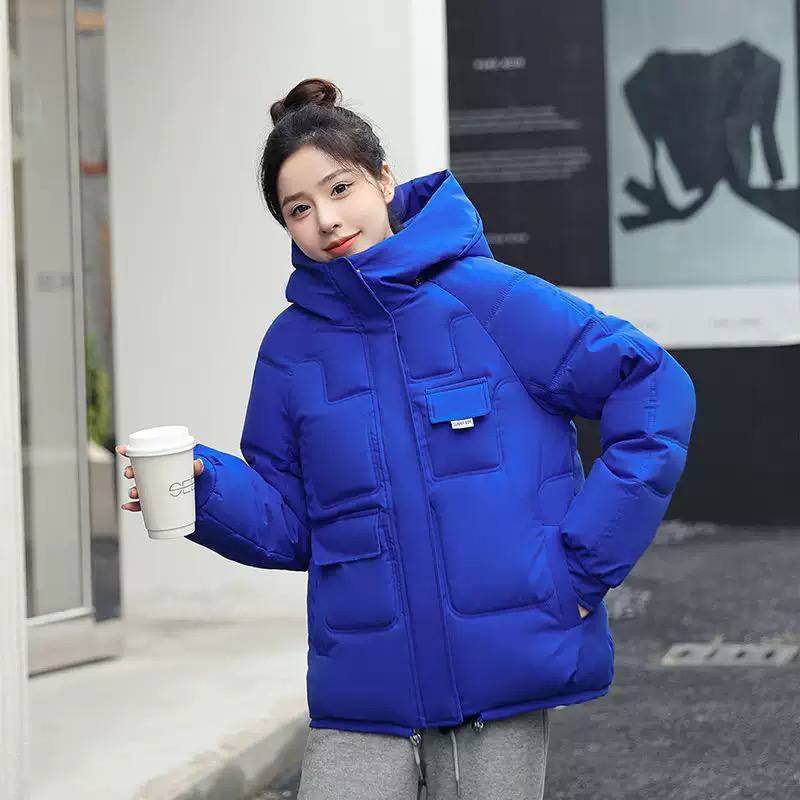Relaxed Puffer Jacket With Geometric Quilting and Hood – Royal Blue