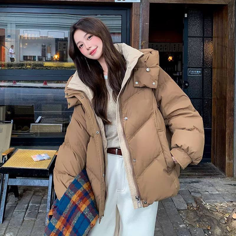 Relaxed Zip-Front Puffer Jacket With A Generous Hood – Camel
