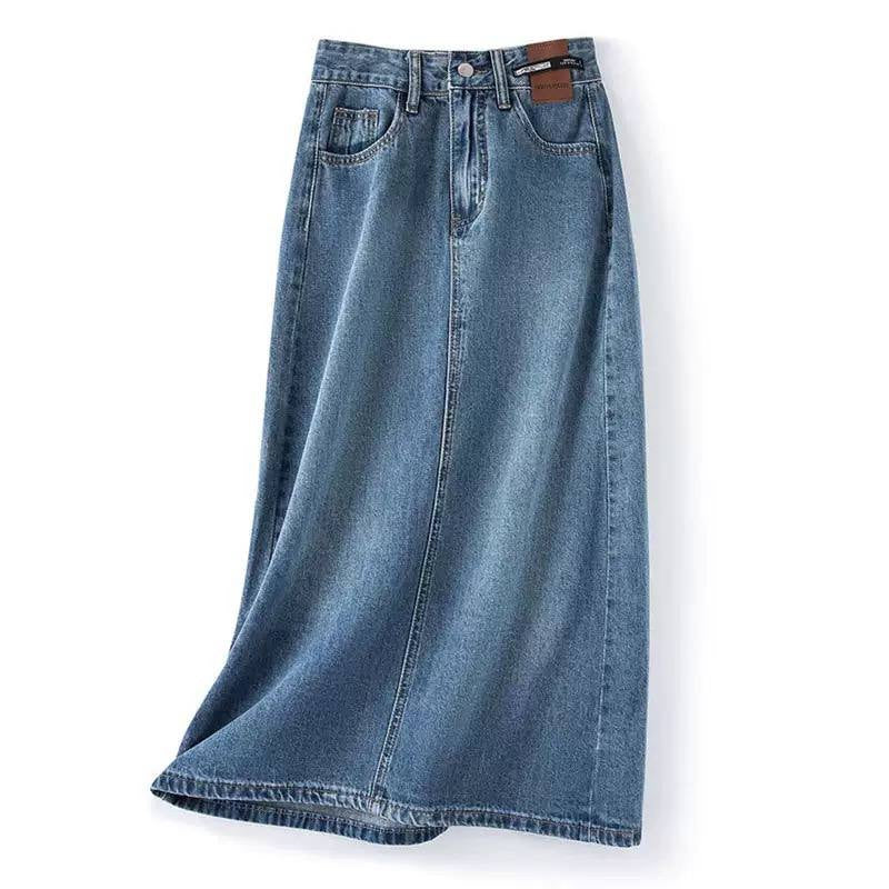 High-Rise Maxi Skirt With Pockets And Belt Loops – Blue