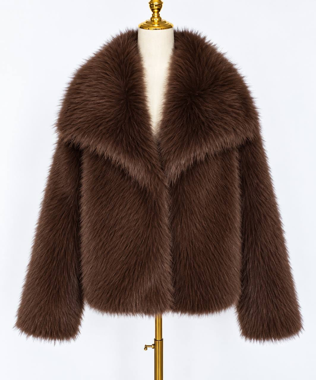 Relaxed Long Sleeve Jacket With Wide Foldover Collar – Dark Brown