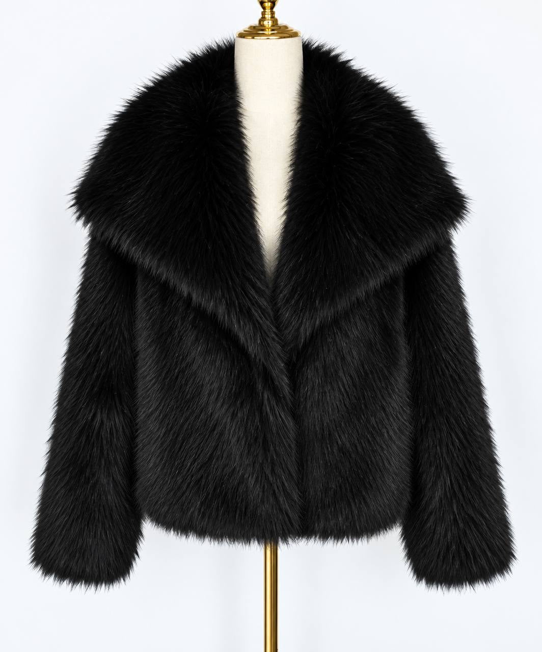 Relaxed Long Sleeve Jacket With Wide Foldover Collar – Black