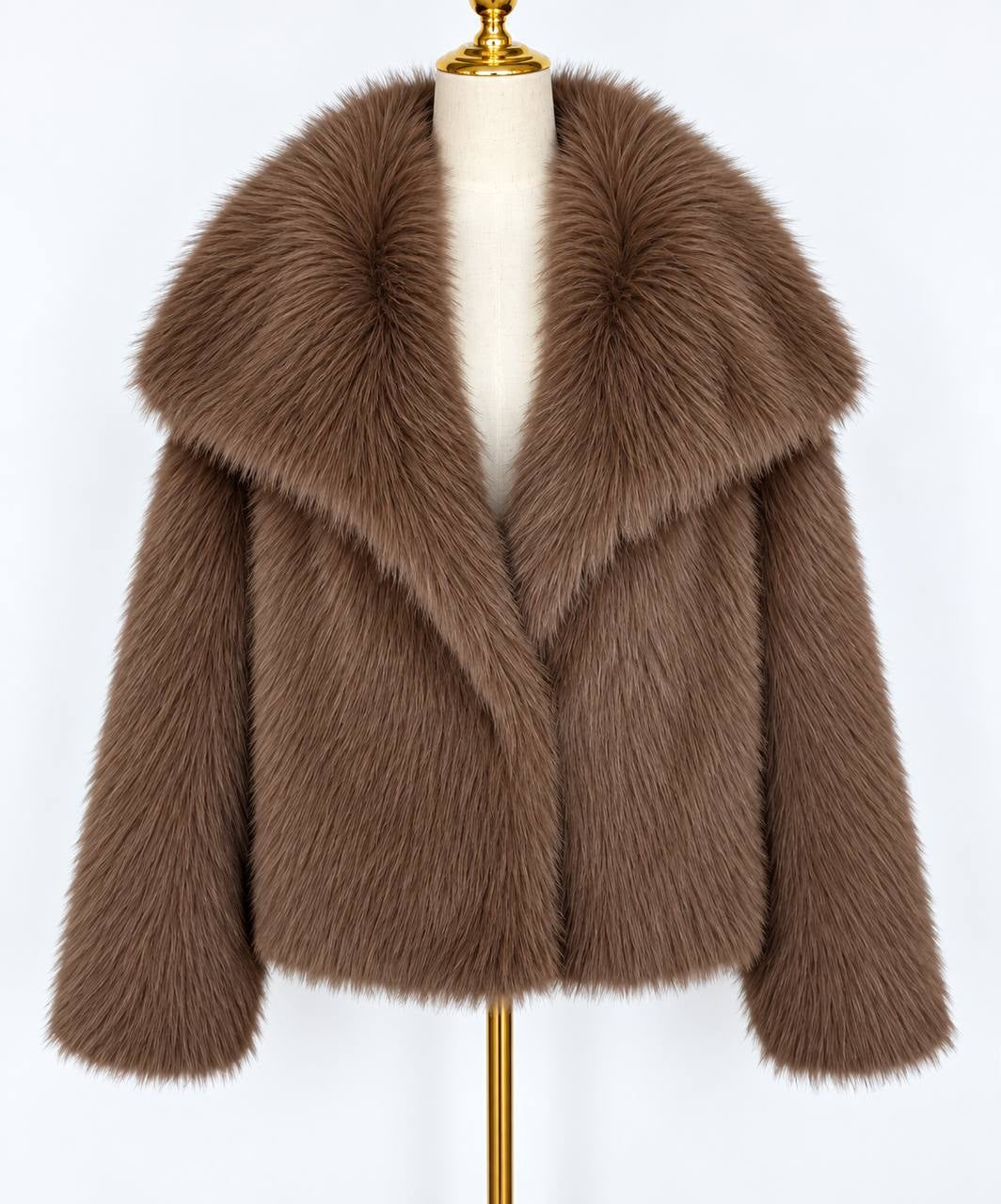 Relaxed Long Sleeve Jacket With Wide Foldover Collar – Brown