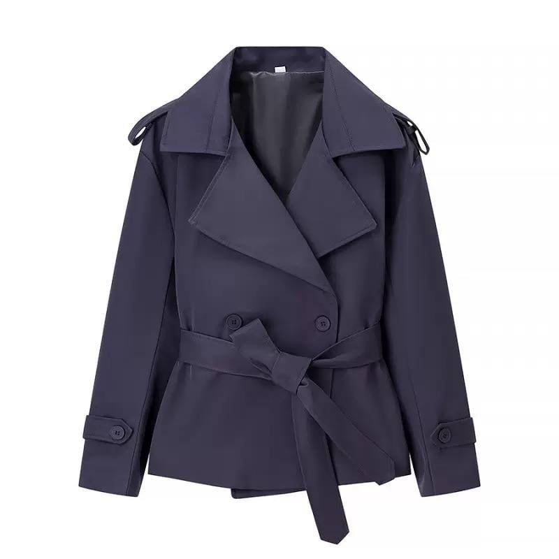 Double-Breasted Trench Jacket With Tie Waist and Epaulets – Navy