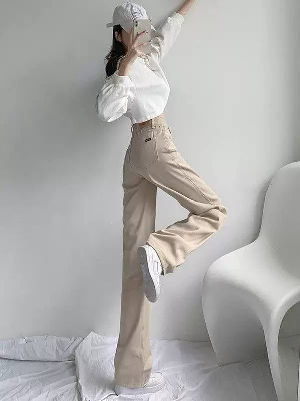 Relaxed Wide-Leg Pants With High Waist And Belt Loops – Beige