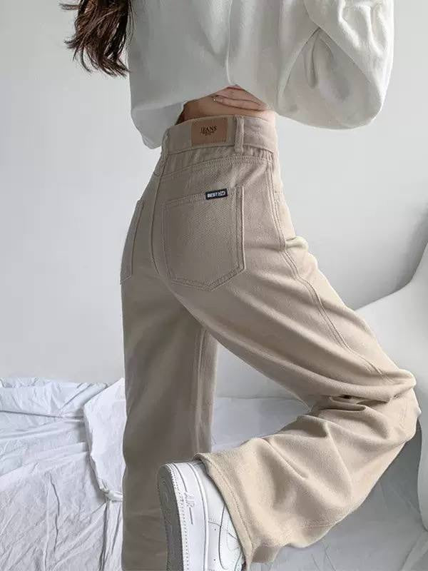 Relaxed Wide-Leg Pants With High Waist And Belt Loops – Beige