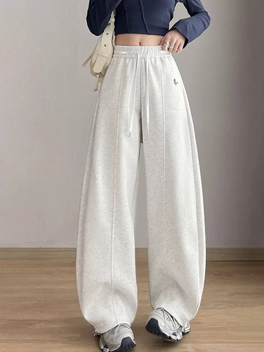 Relaxed Wide-Leg Pants With Adjustable Drawstring Hems – Light Grey