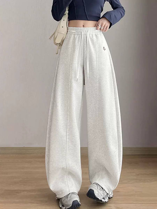 Relaxed Wide-Leg Pants With Adjustable Drawstring Hems – Light Grey