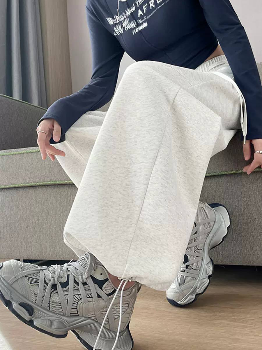 Relaxed Wide-Leg Pants With Adjustable Drawstring Hems – Light Grey