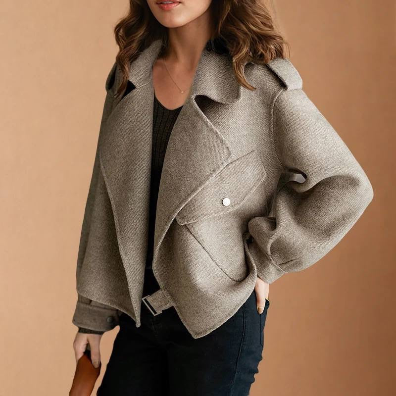 Relaxed Buckle Detail Jacket With Shoulder Tabs – Taupe