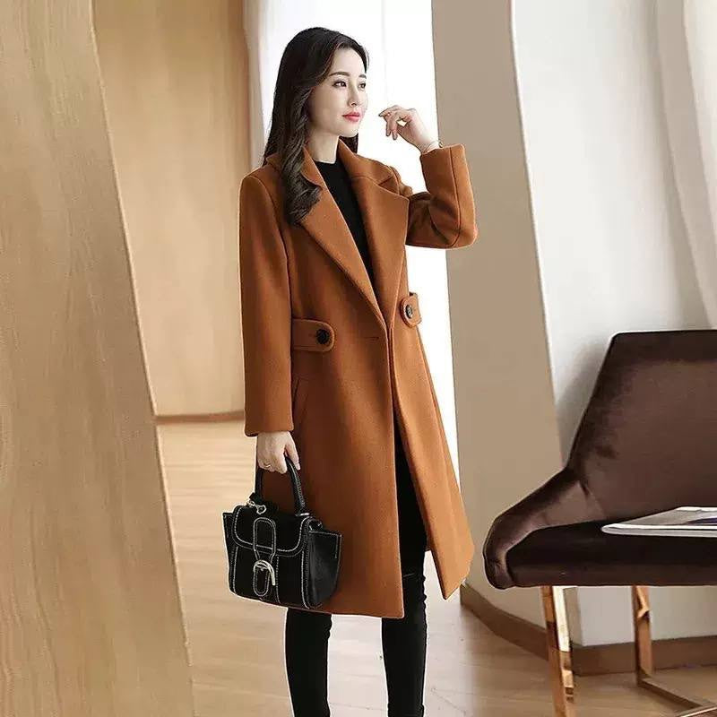 Longline Coat With Wide Lapels And Side Pockets – Brown