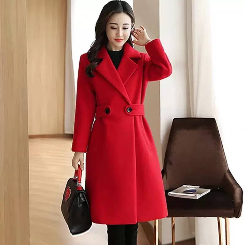 Longline Coat With Wide Lapels And Side Pockets – Red