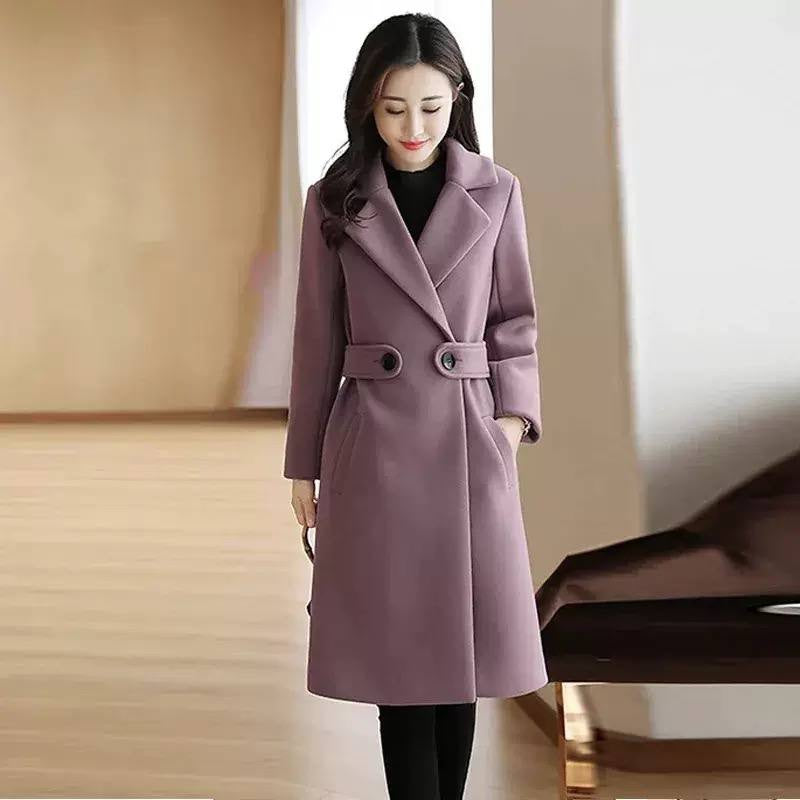 Longline Coat With Wide Lapels And Side Pockets – Mauve