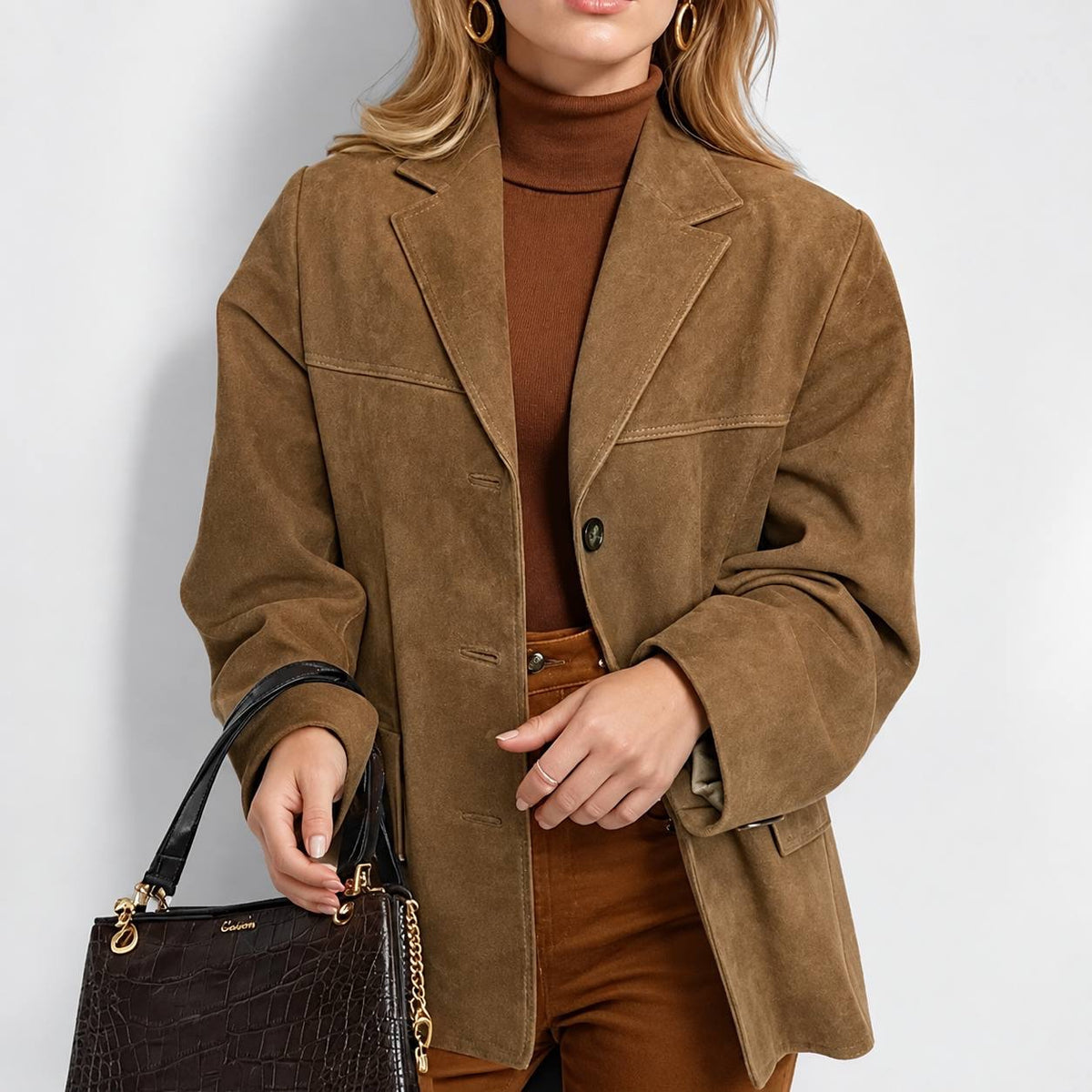 Longline Three-Button Blazer With Flap Pockets – Tan
