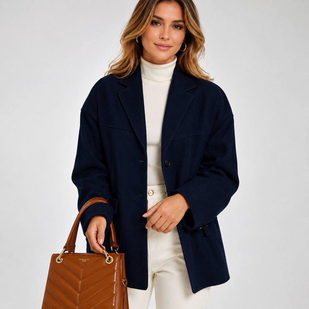 Longline Three-Button Blazer With Flap Pockets – Navy