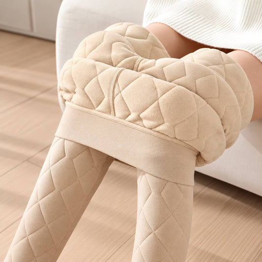 Diamond Quilted Pants With a Wide Waistband – Beige