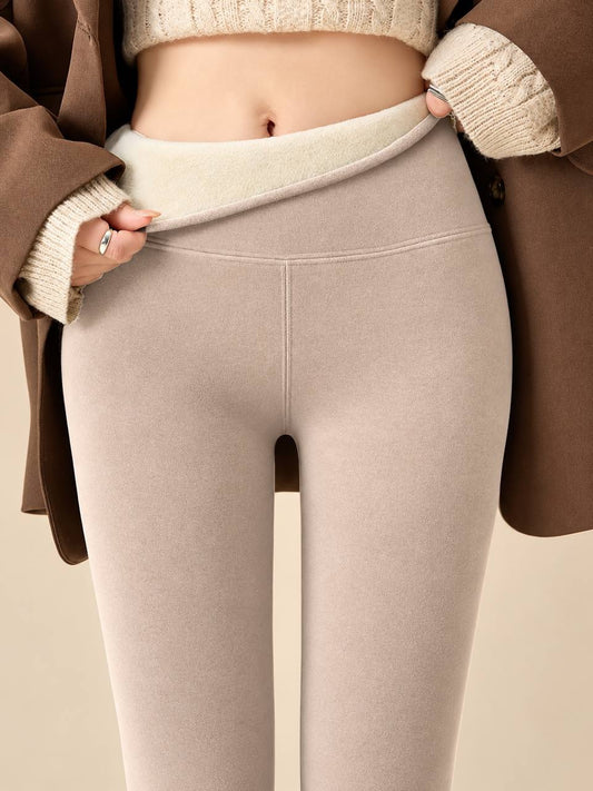 High Waisted Slim Fit Leggings With Wide Waistband – Beige