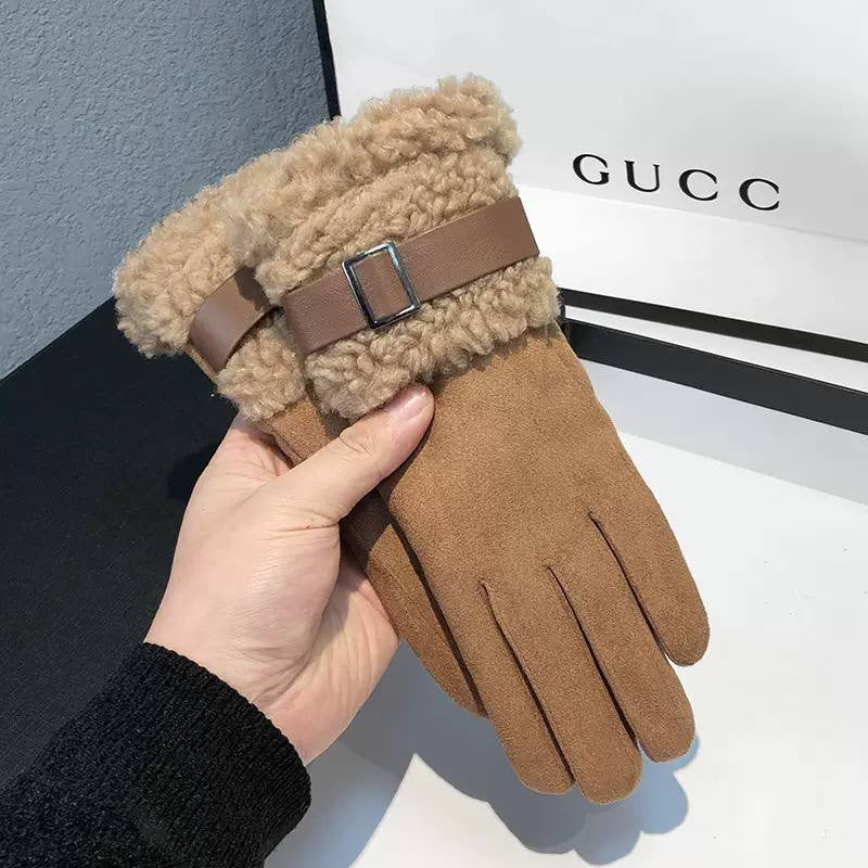 Women's Full-Finger Gloves With Buckle-Trimmed Foldover Cuffs – Tan