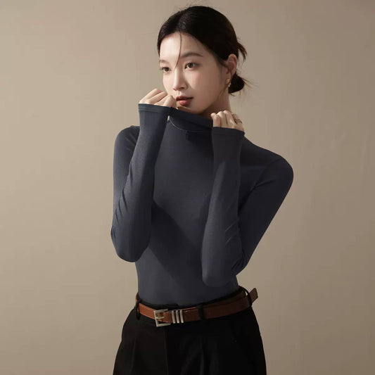 Long Sleeve Mock Neck Top for Refined Layering – Charcoal