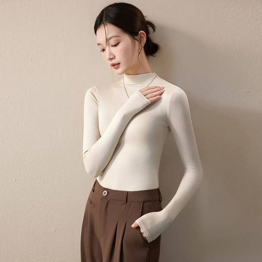 Long Sleeve Mock Neck Top for Refined Layering – Cream